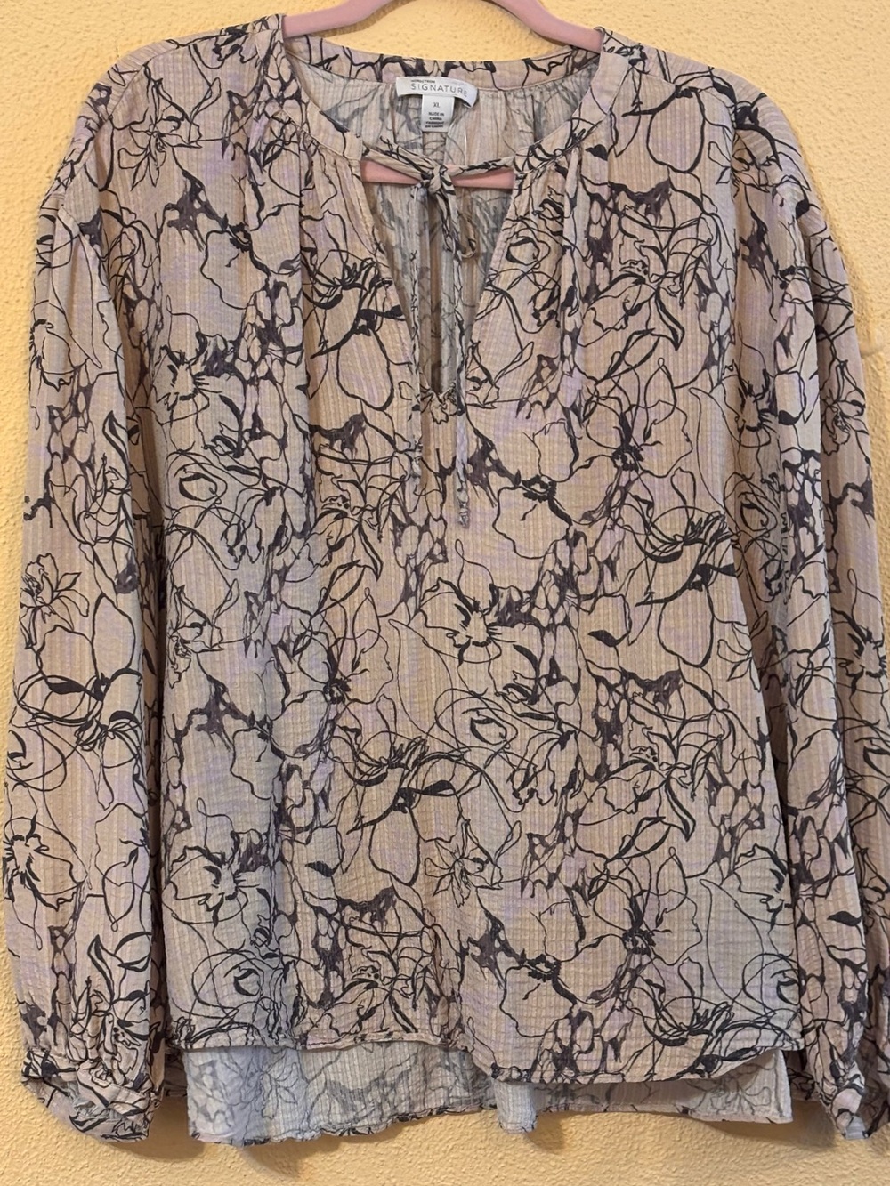 Signature Studio Floral Tie-Neck Blouse XL NWOT